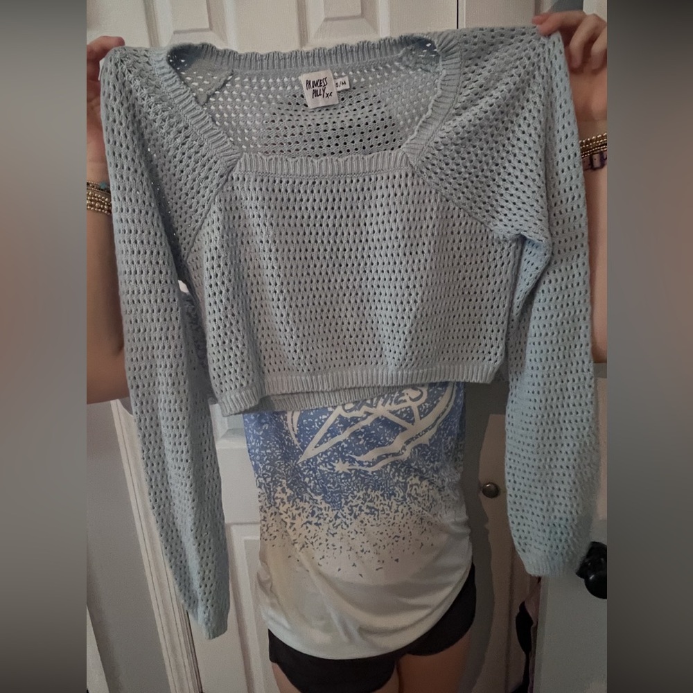 Princess Polly Pale Blue Knit Cropped Sweater size S/M
